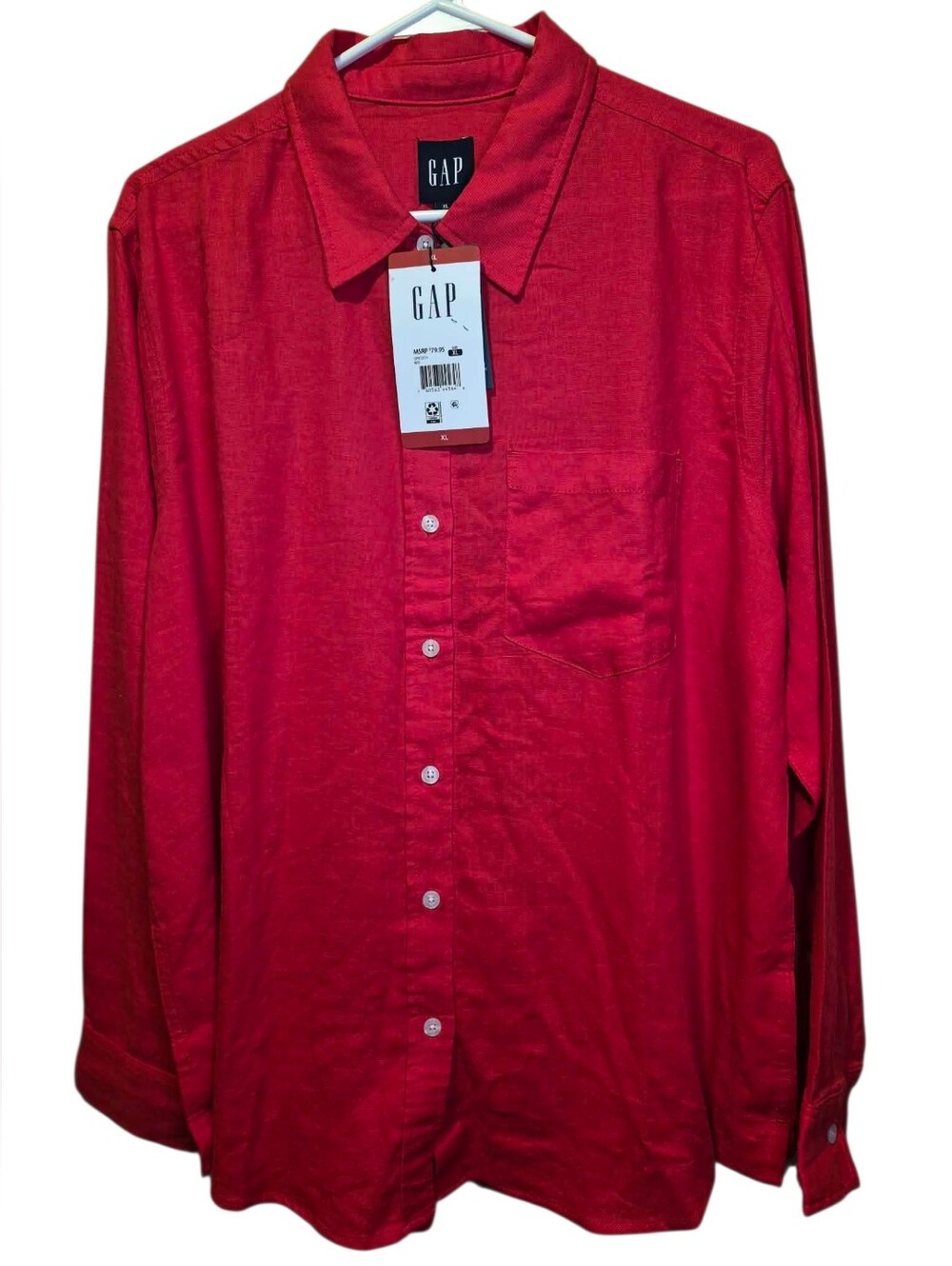 GAP Red Women's Long-Sleeve Button-Down Shirt Retail For $79.95